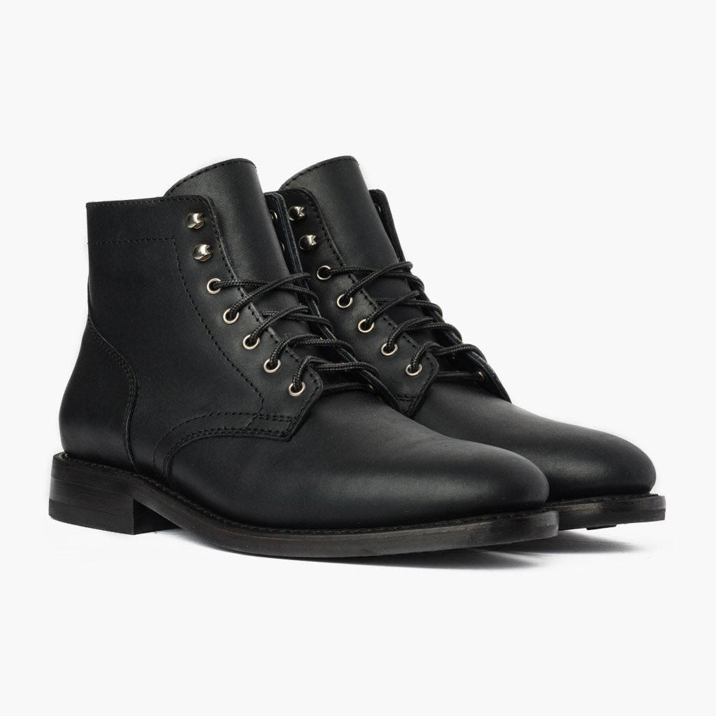 President Black Matte Leather Boots For Men in Black Full-Grain Leather - Lateral Side Profile View | Buy Online