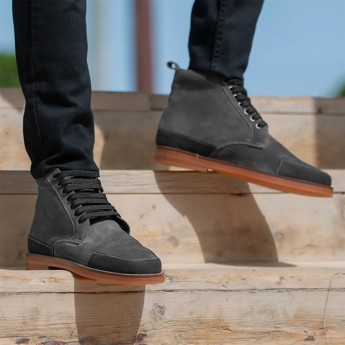 Carnell Moc Toe Grey Suede Boots - Reinforced Heel Counter & Precision Double-Row Stitching Detail