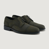 Dirk Brogues Derby Olive Oil Pullup Leather Shoes StudGuard For Men in Olive Full-Grain Leather - Lateral Side Profile View | Buy Online