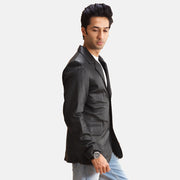 Black Sheepskin leather Blazer - Back View Showing Tailored Shoulder Fit &amp; Clean Hemline