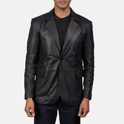 
Men's Daron Black Leather Blazer in Black Sheepskin Leather - Front Profile View & Tailored Silhouette | Buy Online