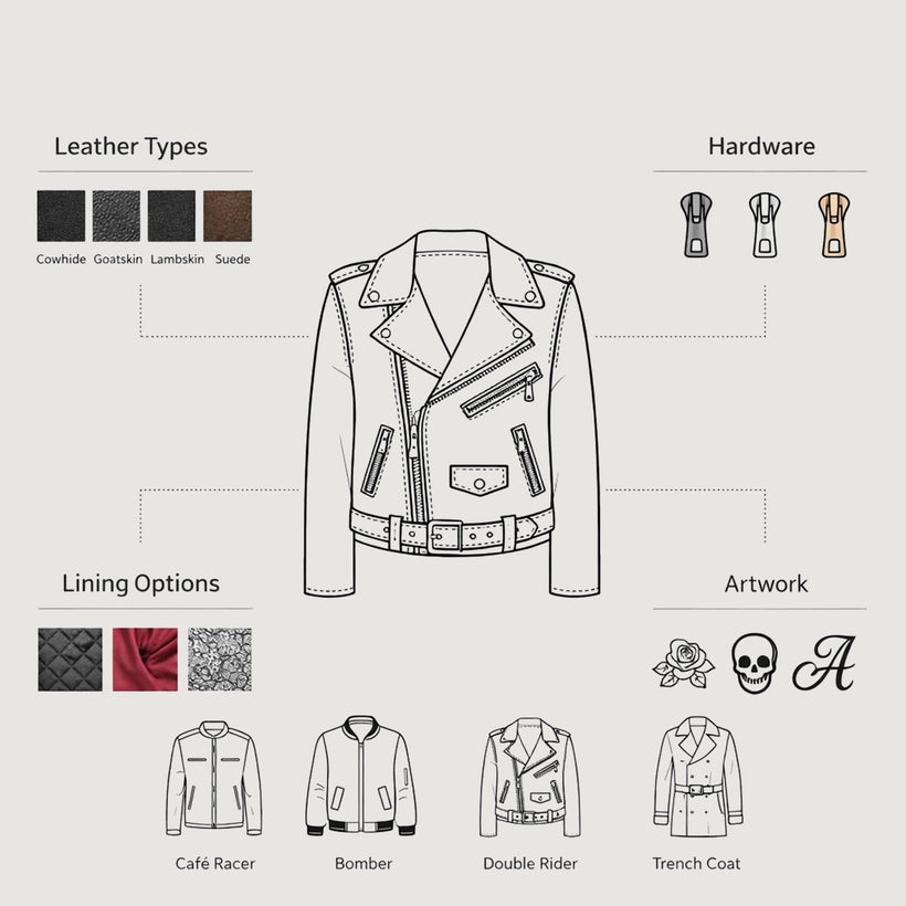 Classic Full-Grain Leather Biker Jacket - Back View Showing Tailored Shoulder Fit & Clean Hemline