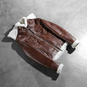 
Open Hem & Hem Craftsmanship Construction Detail on Women's Fiona Brown Hooded Shearling Leather Jacket