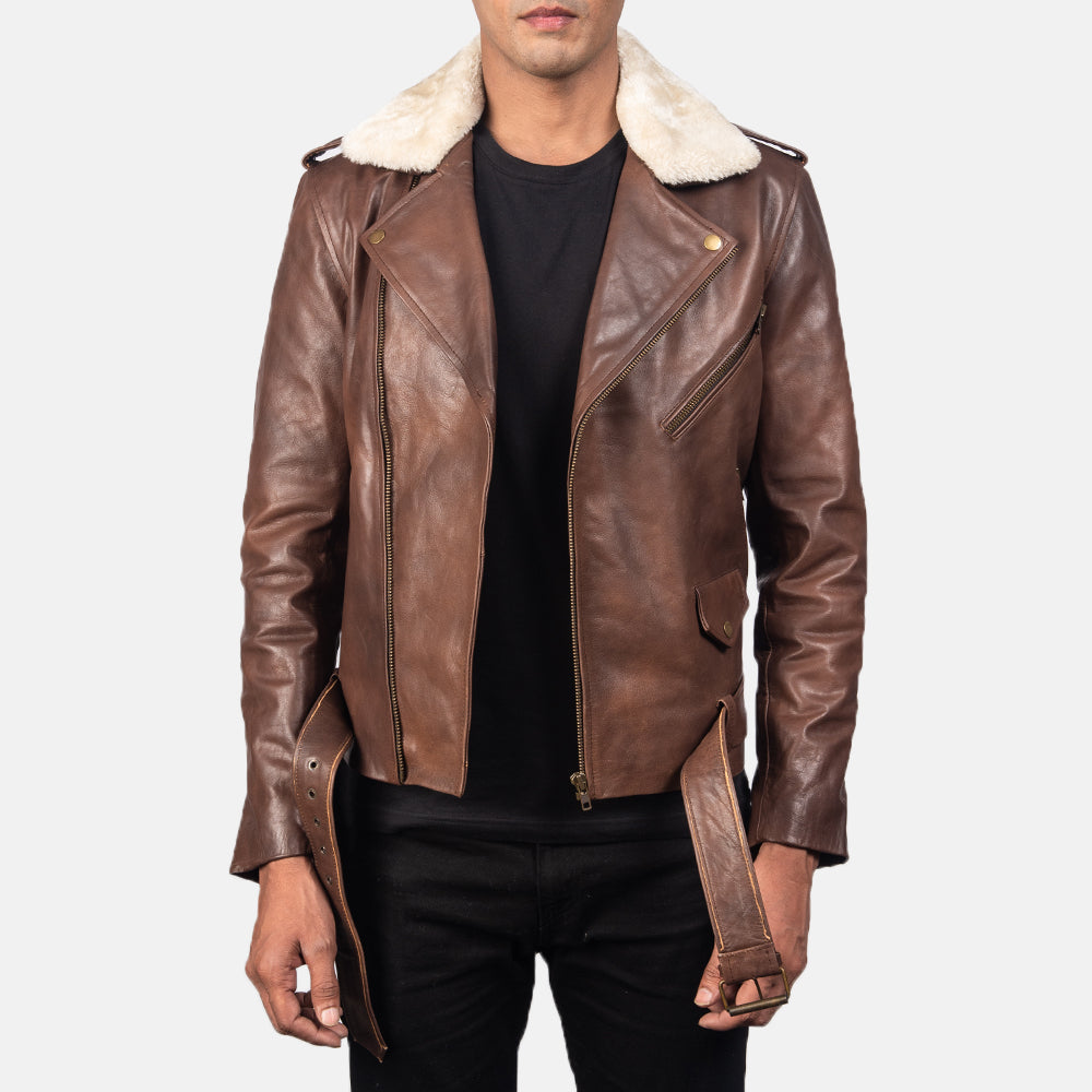 
Zipper & Hem Craftsmanship Construction Detail on Men's Furton Black Leather Biker Jacket