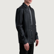 
Black Sheepskin leather Jacket - Back View Showing Tailored Shoulder Fit & Clean Hemline