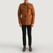 Hunter Tan Brown Fur Leather Jacket - Lateral Side Profile View Showing Sleeve Cut &amp; Athletic Taper Fit