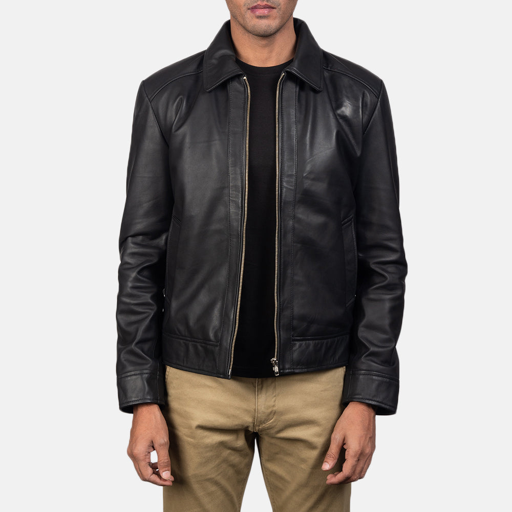 
Men's Inferno Brown Leather Jacket in Distressed Brown Sheep Skin Burnishing - Front Profile View & Tailored Silhouette | Buy Online