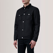 Irwin Black Waxed Canvas Field Jacket For Men - Lateral Side Profile View Showing Sleeve Cut &amp; Athletic Taper Fit