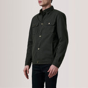 Irwin Olive Waxed Canvas Field Jacket For Men - Lateral Side Profile View Showing Sleeve Cut &amp; Athletic Taper Fit