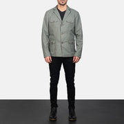 
Kajetan Grey Safari Jacket - Lateral Side Profile View Showing Sleeve Cut & Athletic Taper Fit