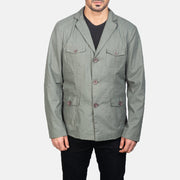 
Close-Up Detail of Notch & Button Hardware on Kajetan Grey Safari Jacket
