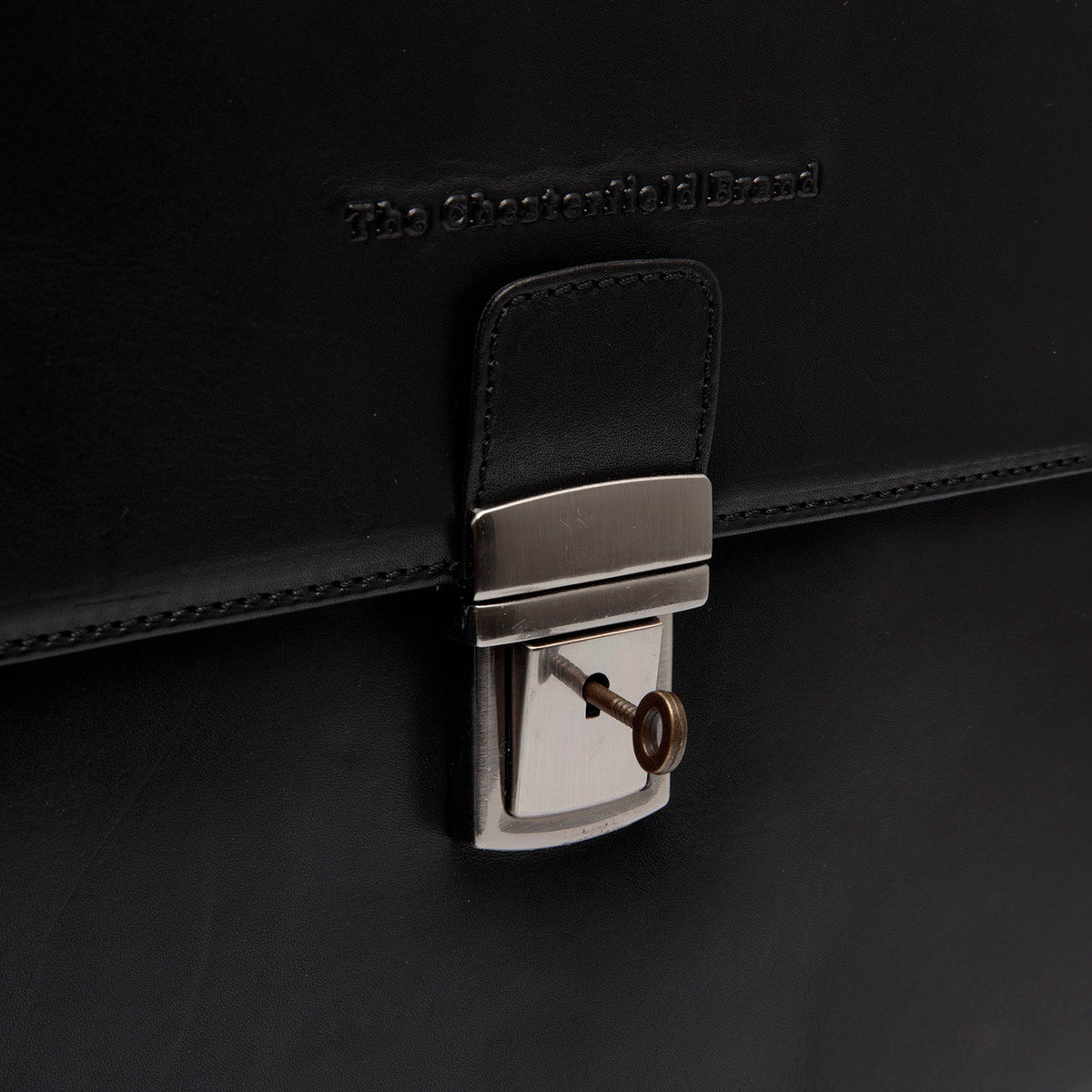 Classic 100% Full-Grain leather Briefcase - Rear Perspective Showing Reinforced Leather Straps &amp; Stitching