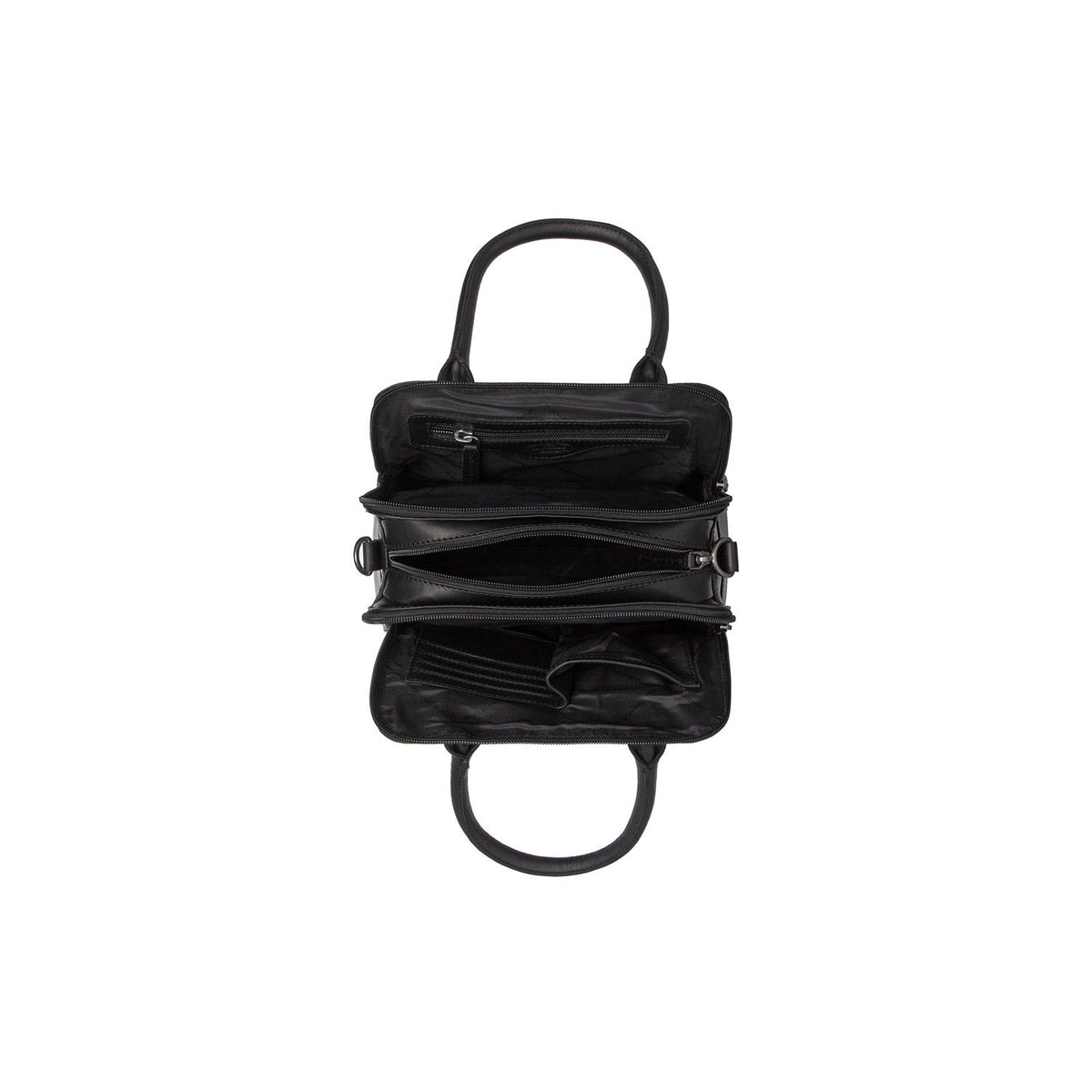 Close-Up Detail of Classic Collar &amp; Heavy-Duty Zipper Hardware on Ezra Full-Grain Leather Handbag