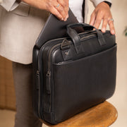 
Iseo Full-Grain Leather Laptop Bag - Structured Side Profile Showing Gusset Depth & Expansion Capacity