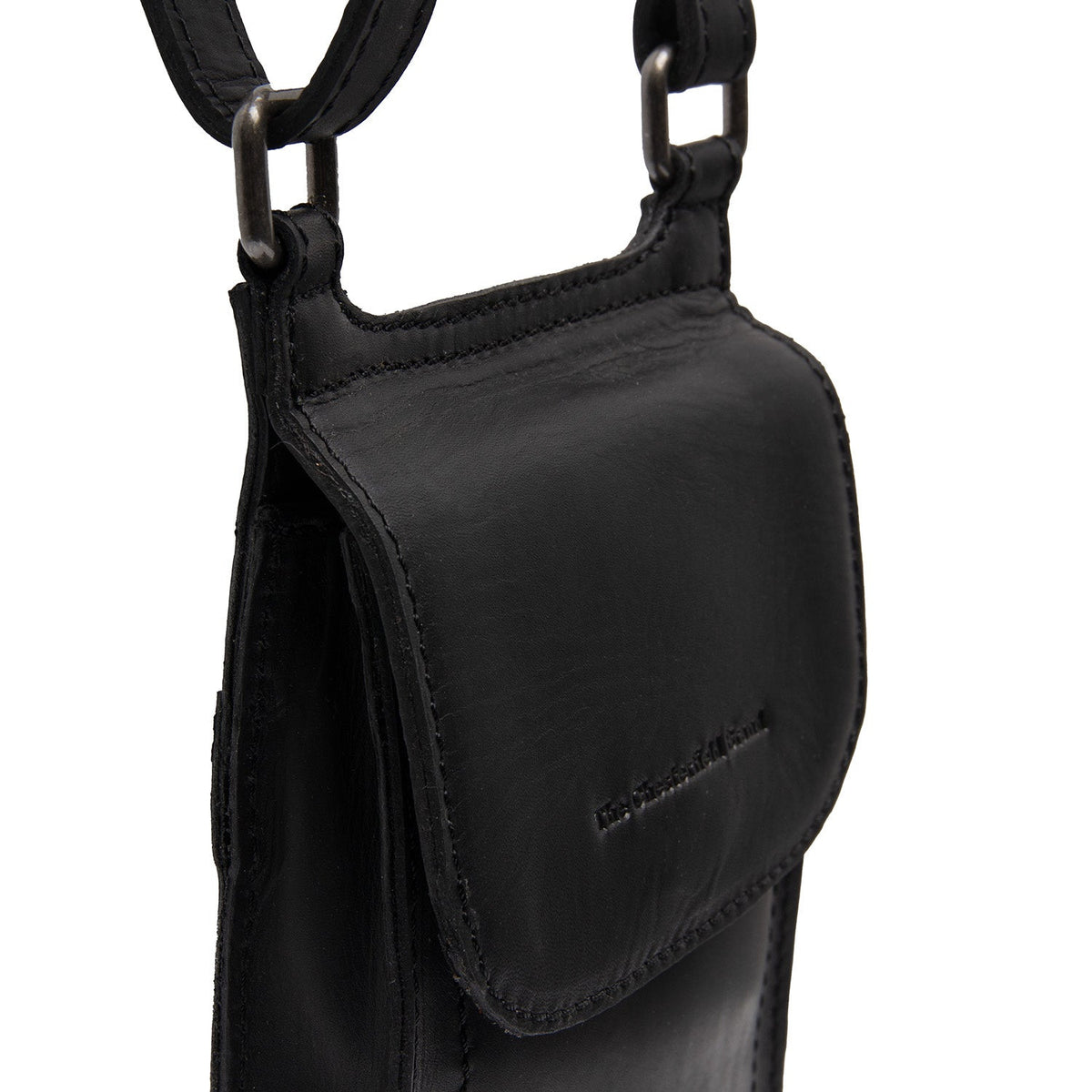 
Nebra Full-Grain Leather Phone Bag - Lateral Side Profile View Showing Sleeve Cut & Athletic Taper Fit