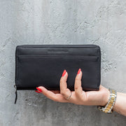 
Classic 100% Full-Grain leather Wallet - Rear Perspective Showing Reinforced Leather Straps & Stitching
