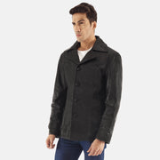 Black Cowhide leather Blazer - Back View Showing Tailored Shoulder Fit &amp; Clean Hemline