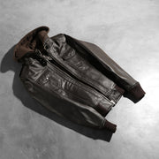 
Rib Knit & Hem Craftsmanship Construction Detail on Women's Roslyn Brown Hooded Leather Bomber Jacket