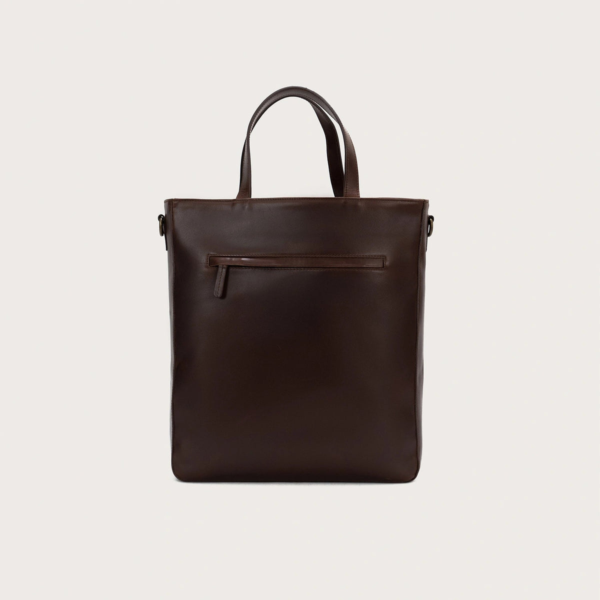 
Vintage Brown Full-Grain leather Bag - Rear Perspective Showing Reinforced Leather Straps & Stitching