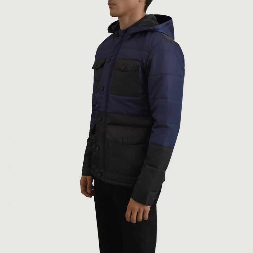 Wayne Black & Blue Hooded Puffer Jacket